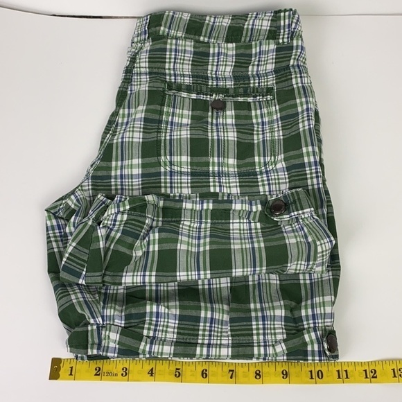 100% cotton plaid Green white Bermuda hiking shorts size 18 - Picture 7 of 16